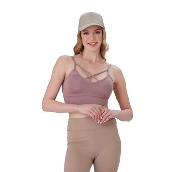 Juniors' Lightly Padded Workout Wear, Crisscross Front Plunge Neck Top