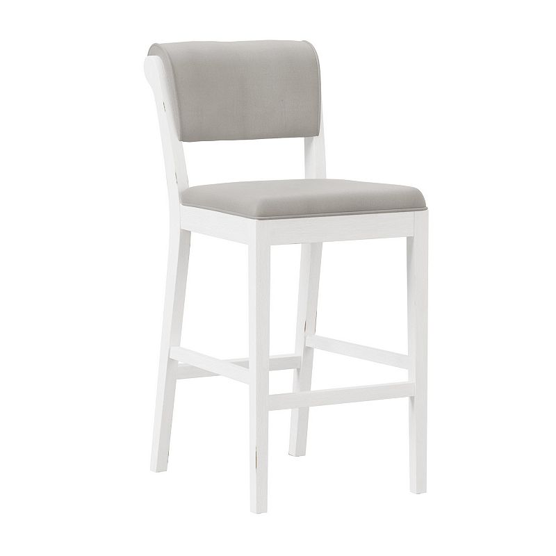 Clarion Wood and Upholstered Panel Back Barstool Sea White - Hillsdale Furniture: Matte Finish, Polyester Upholstery, Rubberwood Legs