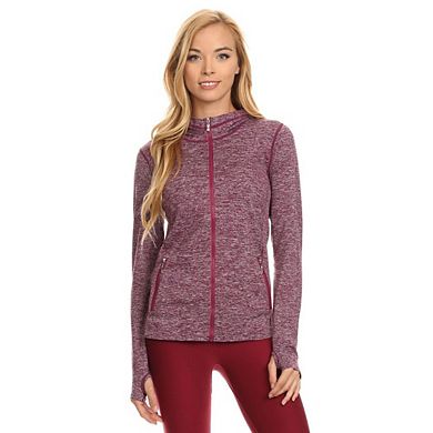 Women's Seamless Full-Zipper Jacket With Hoodie and Thumb Holes
