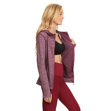 Women's Seamless Full-Zipper Jacket With Hoodie and Thumb Holes