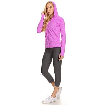Women's Seamless Full-Zipper Jacket With Hoodie and Thumb Holes