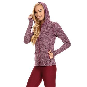 Women's Seamless Full-Zipper Jacket With Hoodie and Thumb Holes