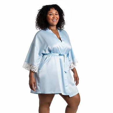 Plus Size Lilac+London Solid Satin Wrapper Robe