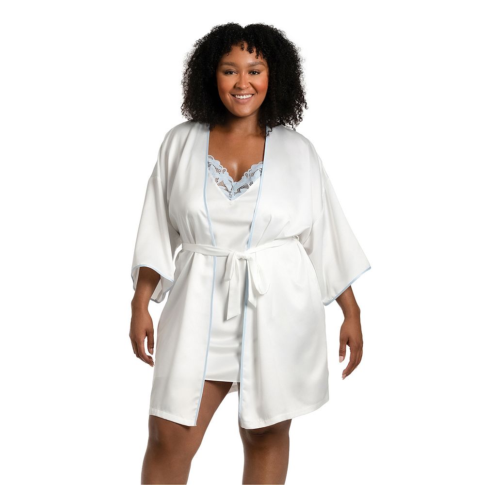 Plus Size Cherry Red Floral Mesh Robe and Chemise Set main image 1