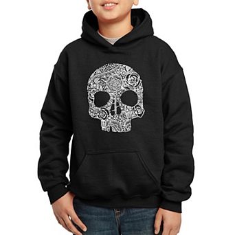 Flower Skull - Boy's Word Art Hooded Sweatshirt