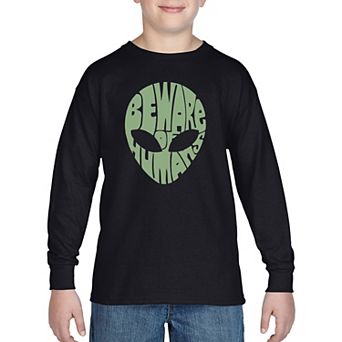 Boy's Word Art Long Sleeve - Beware of Humans