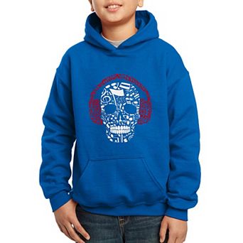 Music Notes Skull - Boy's Word Art Hooded Sweatshirt