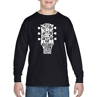 Boy's Word Art Long Sleeve - Guitar Head Music Genres