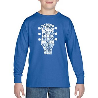 Boy's Word Art Long Sleeve - Guitar Head Music Genres