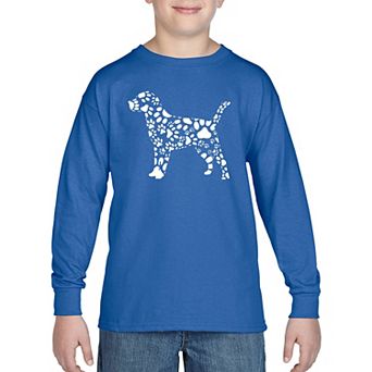 Boy's Word Art Long Sleeve - Dog Paw Prints