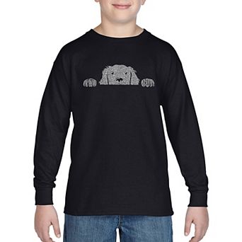 Boy's Word Art Long Sleeve - Peeking Dog