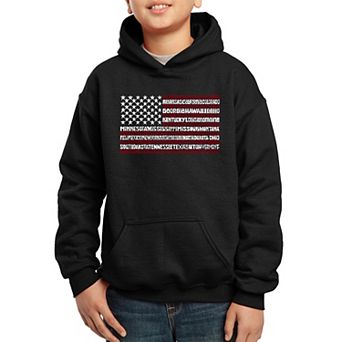 50 States USA Flag - Boy's Word Art Hooded Sweatshirt