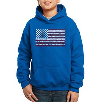 50 States USA Flag - Boy's Word Art Hooded Sweatshirt