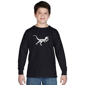 Boy's Word Art Long Sleeve - Velociraptor