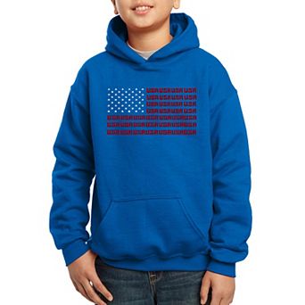 USA Flag - Boy's Word Art Hooded Sweatshirt