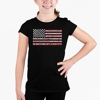 50 States USA Flag - Girl's Word Art T-shirt