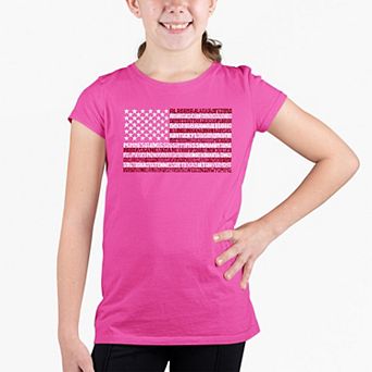 50 States USA Flag - Girl's Word Art T-shirt