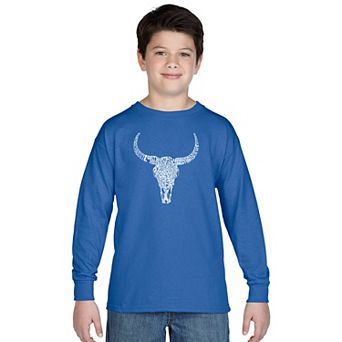 Boy's Word Art Long Sleeve - Texas Skull