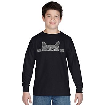 Boy's Word Art Long Sleeve - Peeking Cat