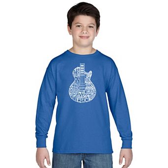 Boy's Word Art Long Sleeve - Rock Guitar Head