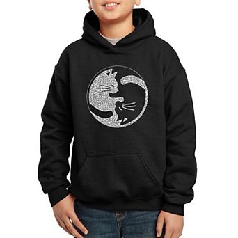 Yin Yang Cat - Boy's Word Art Hooded Sweatshirt
