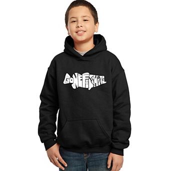 Bass - Gone Fishing - Boy's Word Art Hooded Sweatshirt