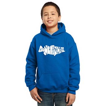 Bass - Gone Fishing - Boy's Word Art Hooded Sweatshirt