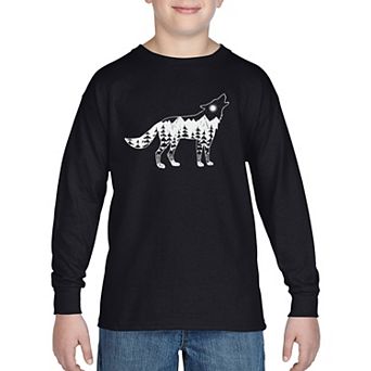 Boy's Word Art Long Sleeve - Howling Wolf