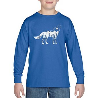 Boy's Word Art Long Sleeve - Howling Wolf