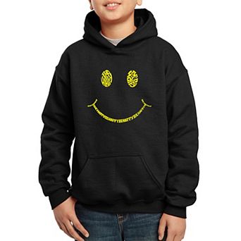 Be Happy Smiley Face - Boy's Word Art Hooded Sweatshirt