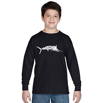 Boy's Word Art Long Sleeve - Marlin - Gone Fishing
