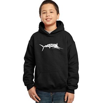 Marlin - Gone Fishing - Boy's Word Art Hooded Sweatshirt