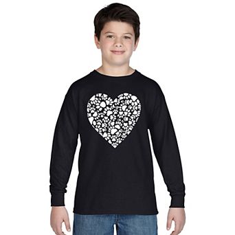 Boy's Word Art Long Sleeve - Paw Prints Heart