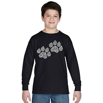 Boy's Word Art Long Sleeve - Woof Paw Prints