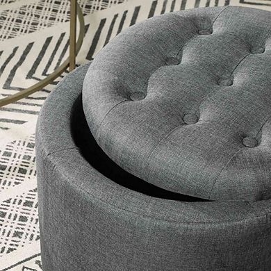 Hivvago Linen Fabric Storage Ottoman - Dark Grey