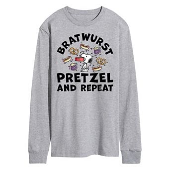 Men's Peanuts Octoberfest Snoopy Bratwurst Pretzel Repeat Long Sleeve Graphic Tee