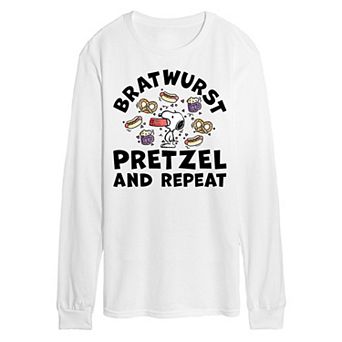 Men's Peanuts Octoberfest Snoopy Bratwurst Pretzel Repeat Long Sleeve Graphic Tee
