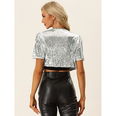 Sequin Shrug for Women's Short Sleeve Open Front Glitter Cropped Jackets