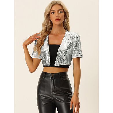 Sequin Shrug for Women's Short Sleeve Open Front Glitter Cropped Jackets
