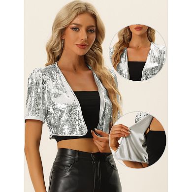 Sequin Shrug for Women's Short Sleeve Open Front Glitter Cropped Jackets