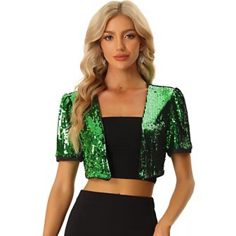 Sequin Shrug for Women's Short Sleeve Open Front Glitter Cropped Jackets