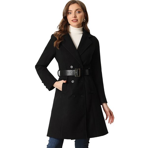 Women's Lapel Collar Winter Belted Double Breasted Long Coat