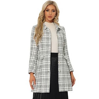 Women's Plaid Tweed Button Doll Collar Winter Elegant Long Coat
