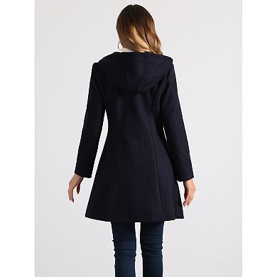 Women's Hooded Toggle Button Up Duffle Coat Winter Outwear