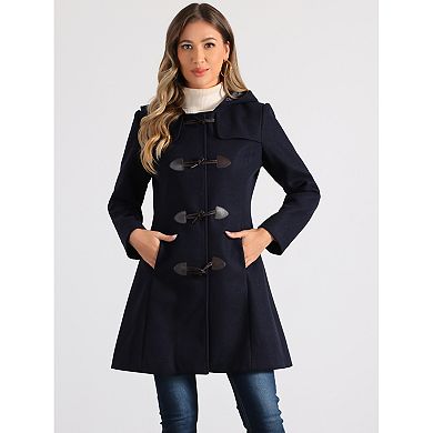 Women's Hooded Toggle Button Up Duffle Coat Winter Outwear