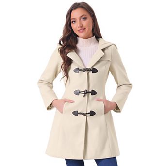 Women's Hooded Toggle Button Up Duffle Coat Winter Outwear
