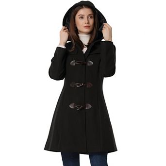 Women's Hooded Toggle Button Up Duffle Coat Winter Outwear