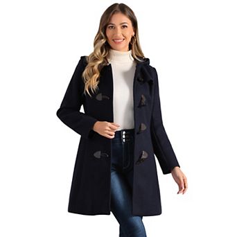 Women's Hooded Toggle Button Up Duffle Coat Winter Outwear