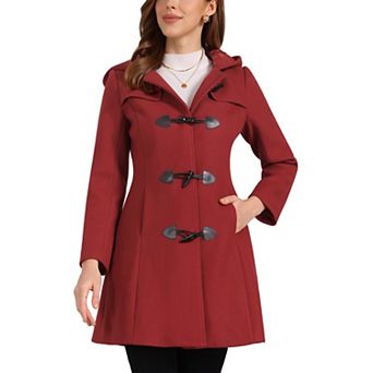 Women's Hooded Toggle Button Up Duffle Coat Winter Outwear