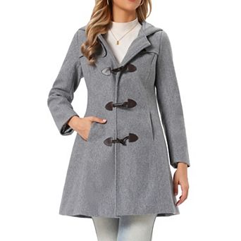 Women's Hooded Toggle Button Up Duffle Coat Winter Outwear